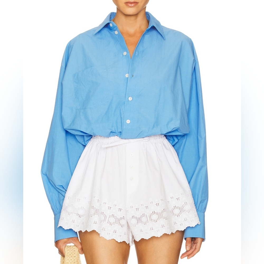 Helsa Bubble Shirt in Tech Poplin in Classic Blue - Picture 3 of 15